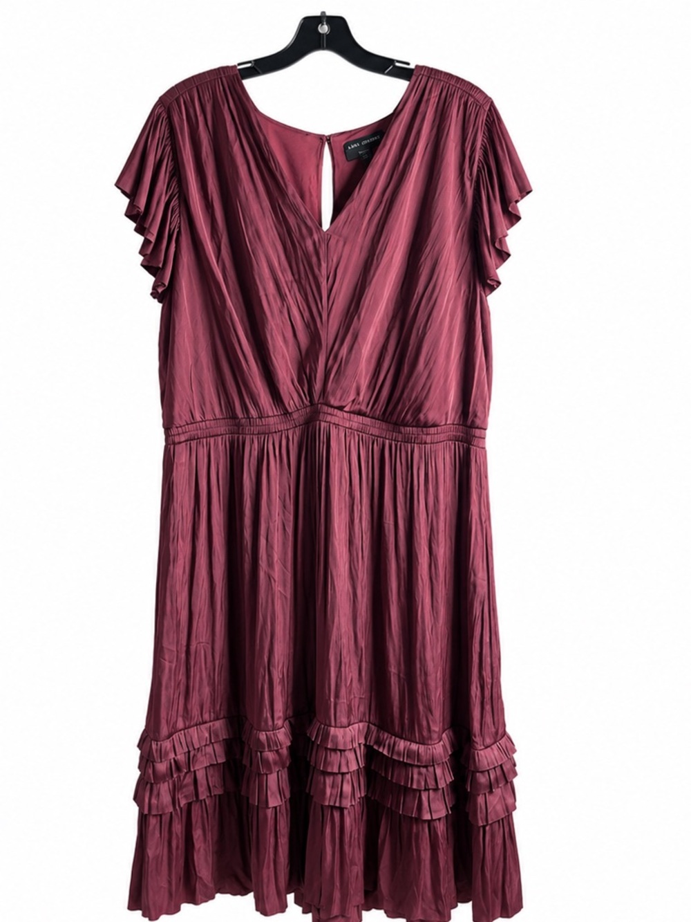 Lane Bryant Plus Size 22 Wine Burgundy Pleated Dress Flutter Sleeve Romantic - Picture 2 of 5